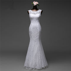 Jewel Neck Floor-Length Mermaid Wedding Dress with Lace