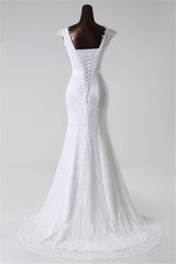 Jewel Neck Long Mermaid Lace Wedding Dress with Appliques