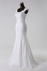 Jewel Neck Long Mermaid Lace Wedding Dress with Appliques