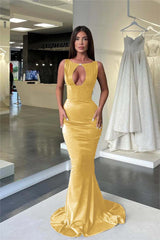 Jewel Neck Mermaid High Waist Prom Dress with Pleated