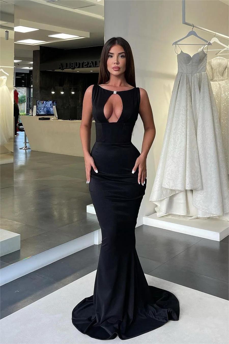 Jewel Neck Mermaid High Waist Prom Dress with Pleated