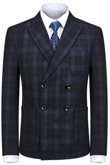 Kent Formal Black Double Breasted Plaid Men Suits For Business