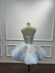 Cute Blue Strapless Ball Gown Homecoming Dress with Beaded