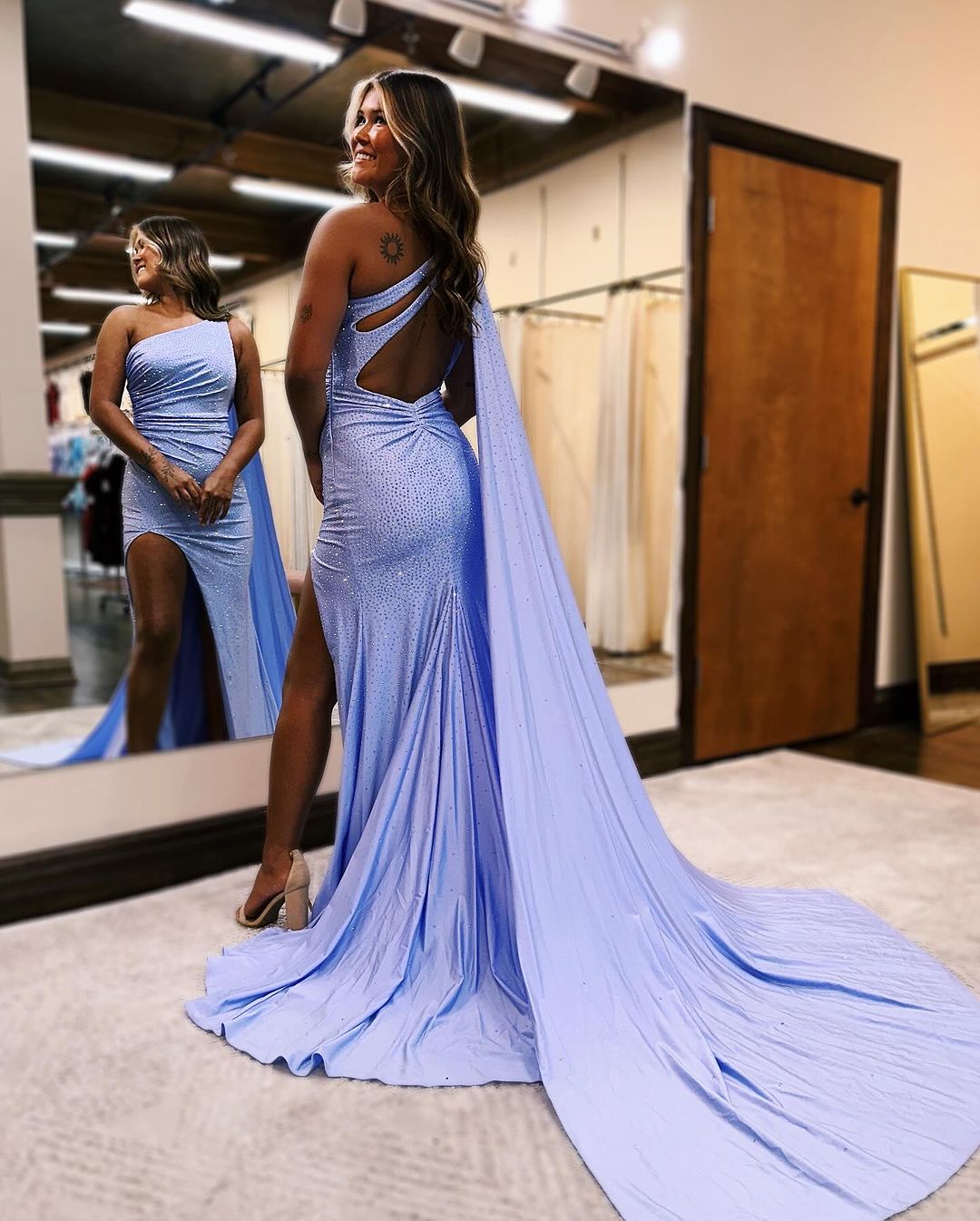 Lavender One Shoulder Long Prom Dress with Beading and Sequins