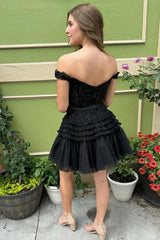 Lavender Off-the-Shoulder Ruffle Homecoming Dress with Bow
