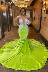 Light Green Strapless Evening Dress with Long Appliques