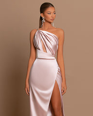 Elegant One Shoulder Long Prom Dress with Split for Party