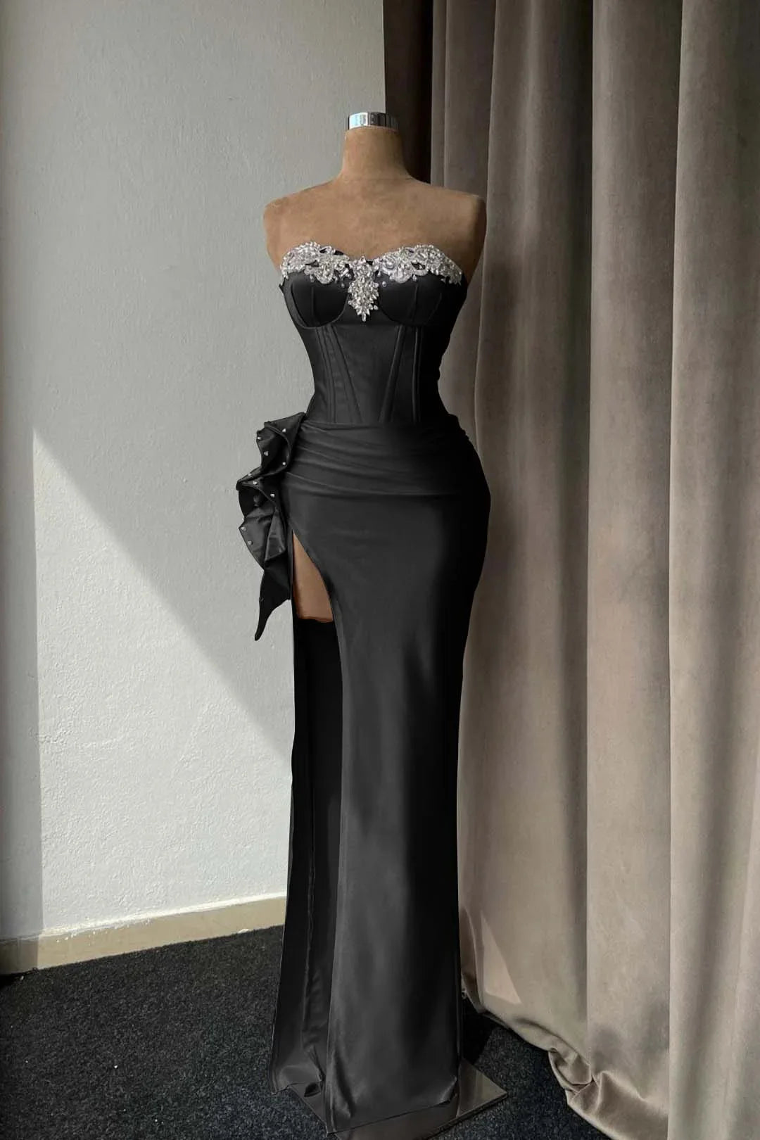 Light Purple Prom Dress with Rhinestone and High Split