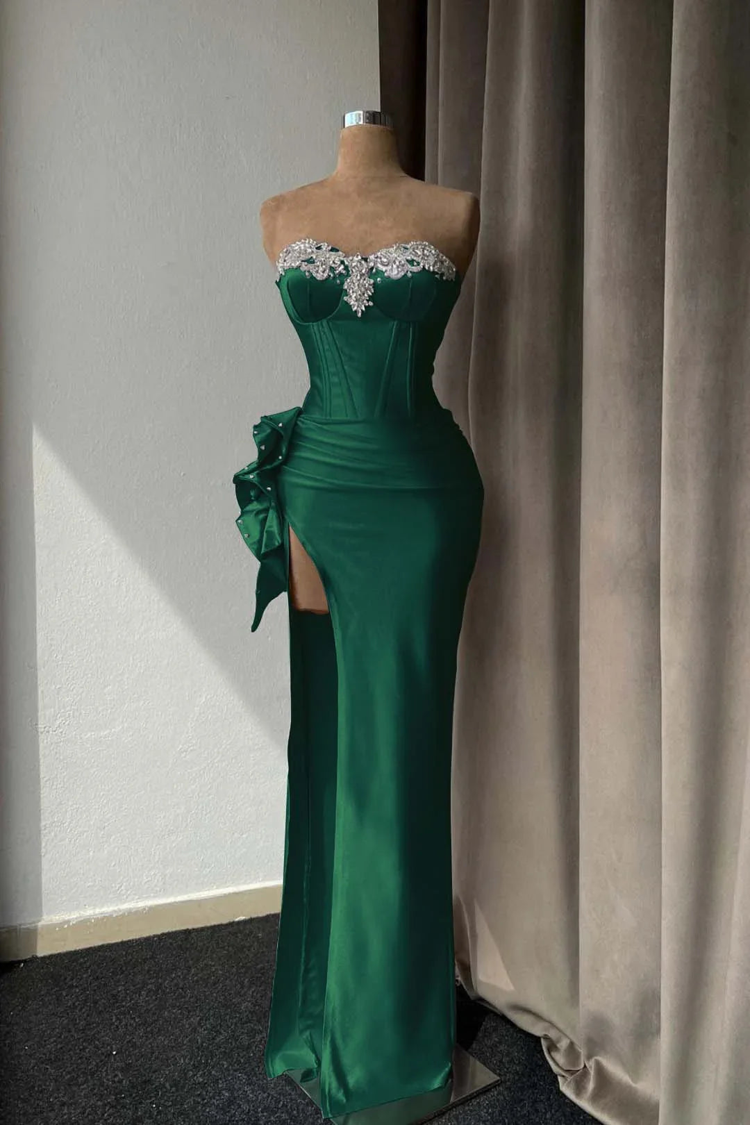 Light Purple Prom Dress with Rhinestone and High Split