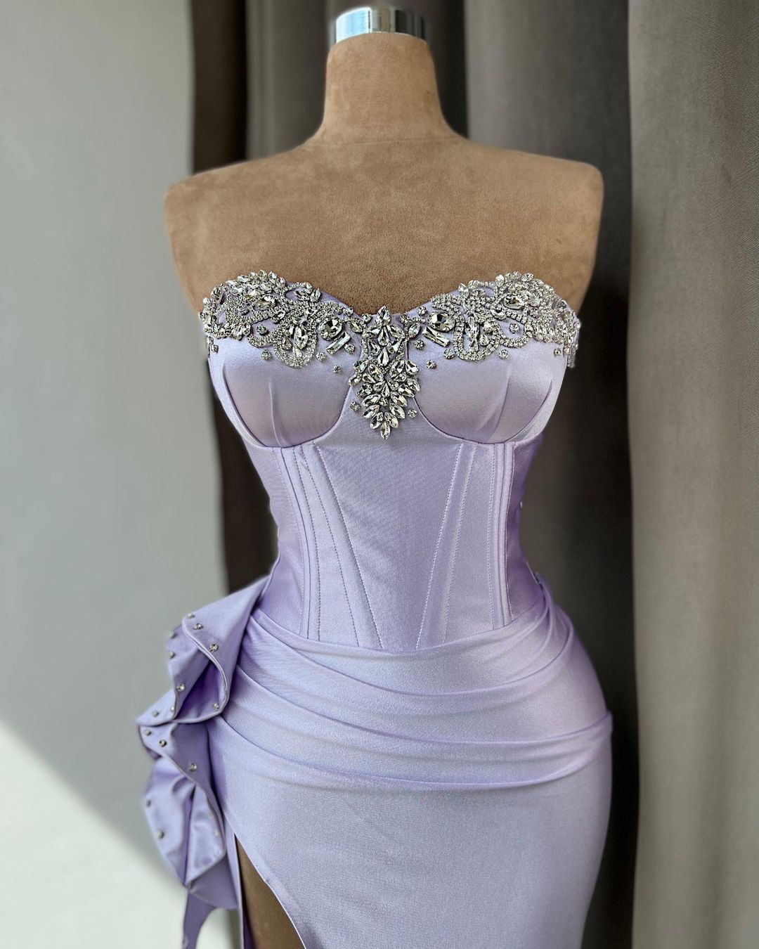 Light Purple Prom Dress with Rhinestone and High Split