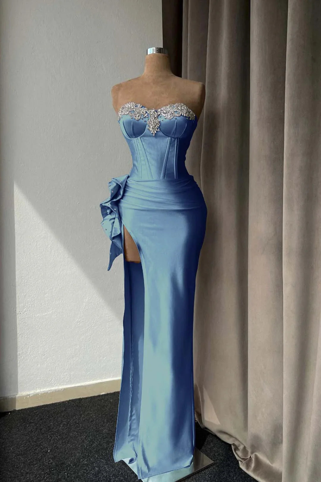 Light Purple Prom Dress with Rhinestone and High Split