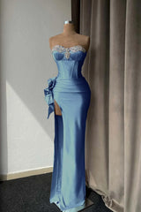Light Purple Prom Dress with Rhinestone and High Split