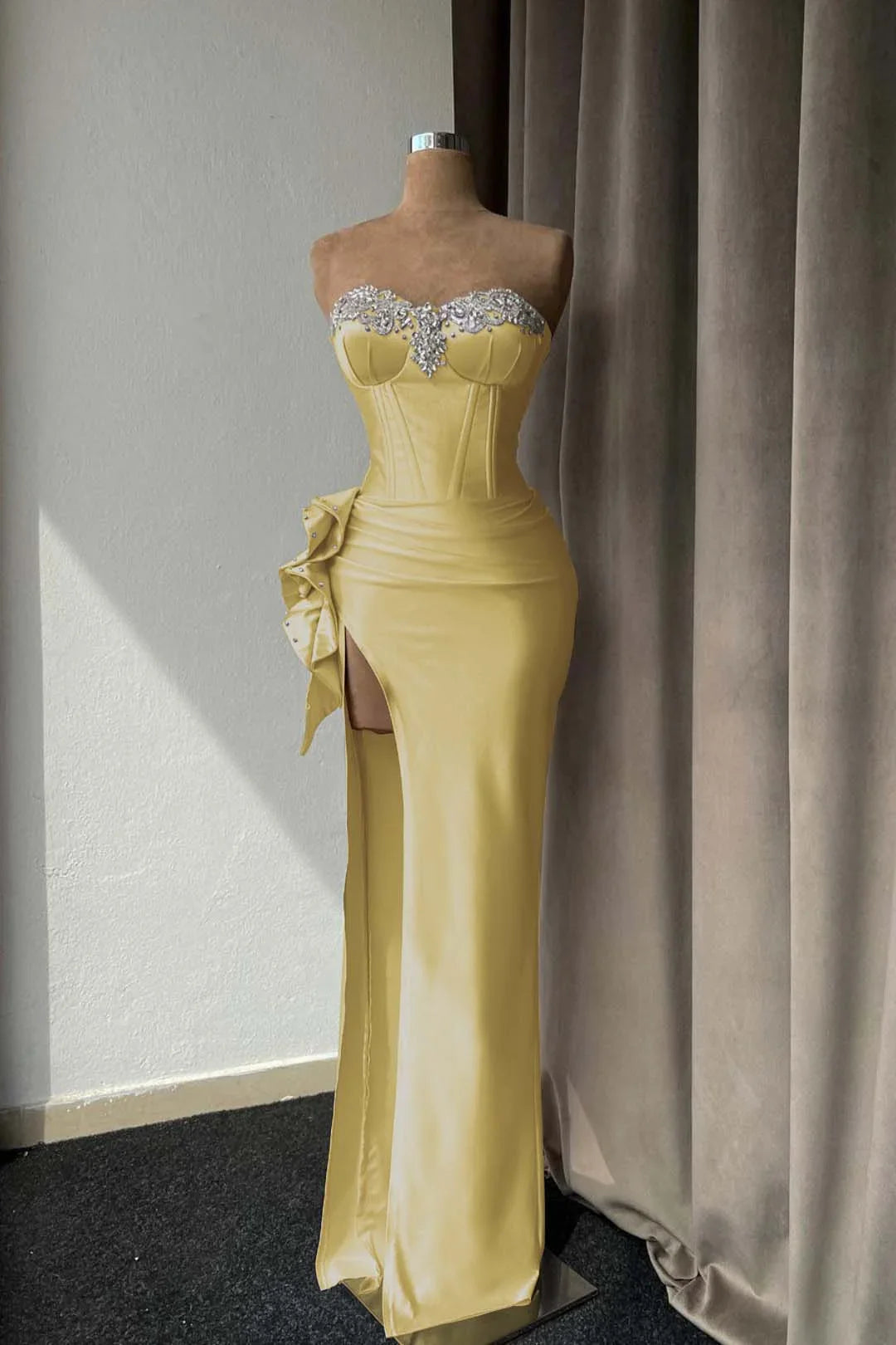 Light Purple Prom Dress with Rhinestone and High Split