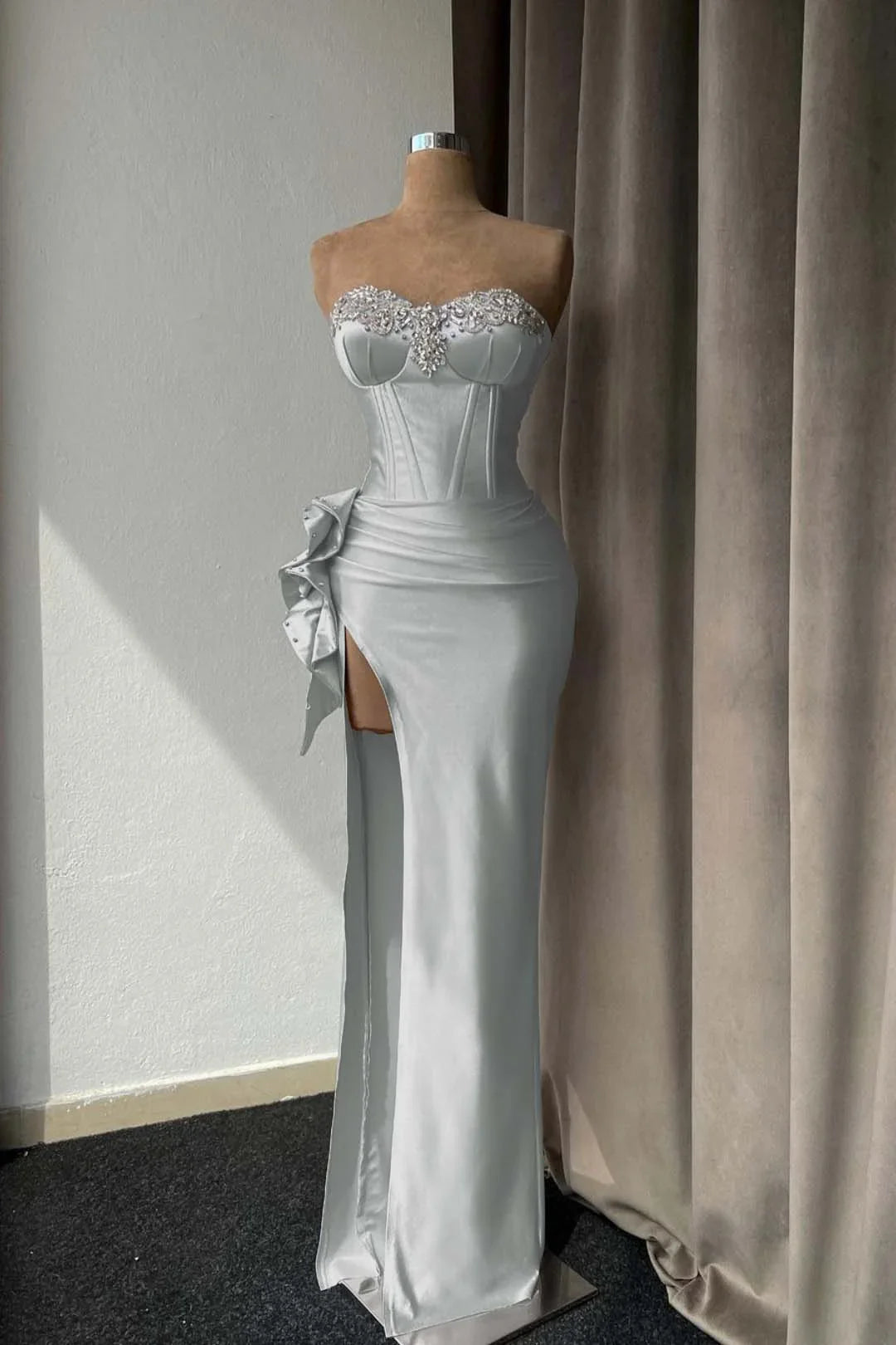Light Purple Prom Dress with Rhinestone and High Split