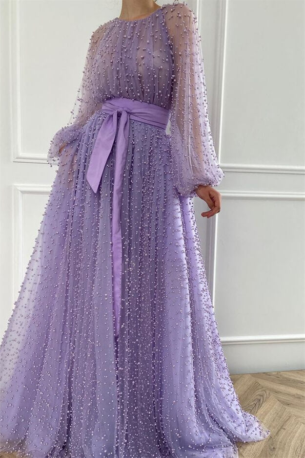 Lilac Jewel Mermaid Evening Dress with Pearls and Belt Online