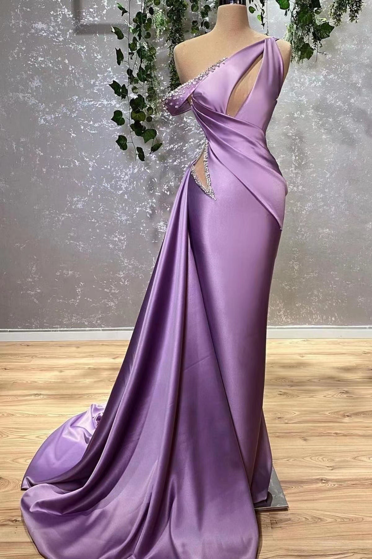 Lilac Off the Shoulder Mermaid Long Prom Dress with Beading