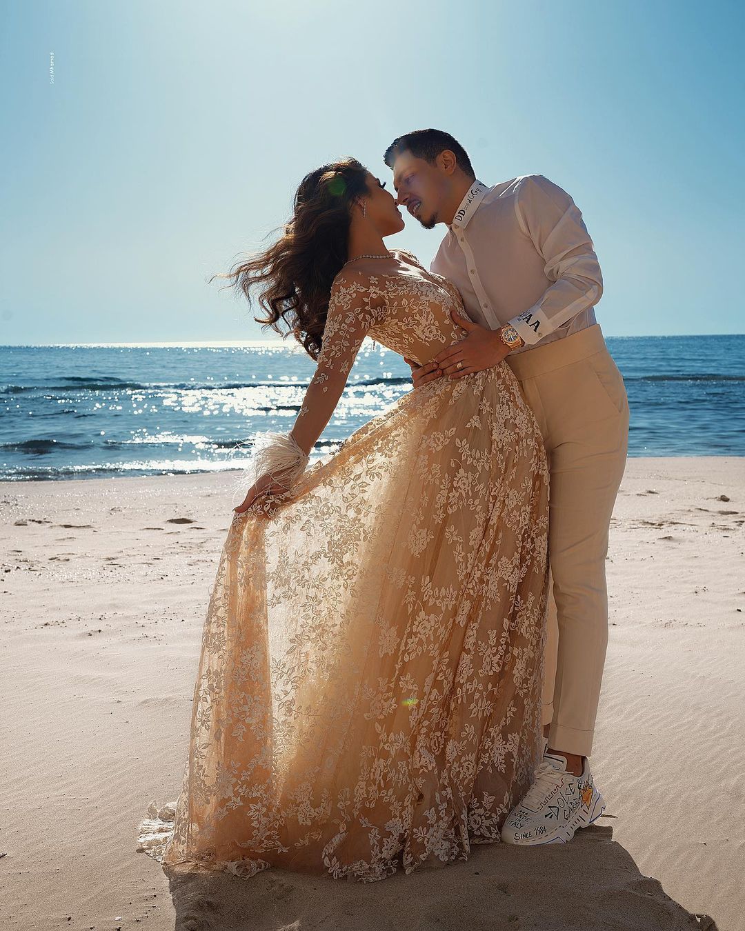 Long A-Line Column Train Jewel Neck Wedding Dress with Lace