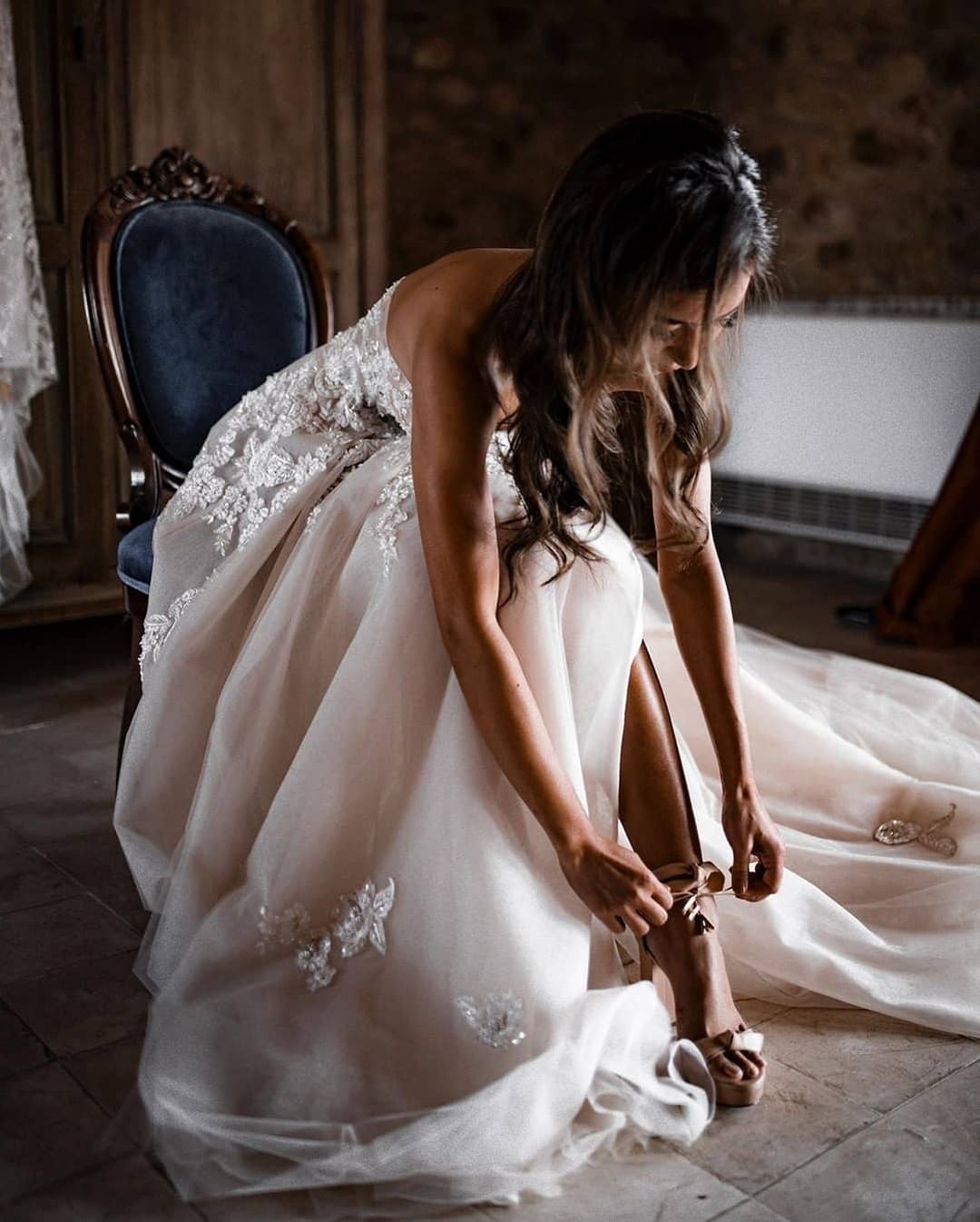 Long A-line Wedding Dress Sweetheart With 3D Floral Lace Appliques Tulle