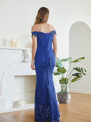 Long Mermaid Off the Shoulder Lace Floor Length Evening Dresses