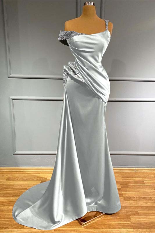 Off the Shoulder Mermaid Long Prom Dress with Beading and Ruffles