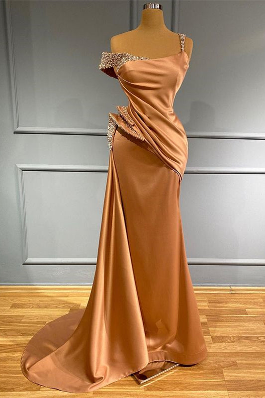 Off the Shoulder Mermaid Long Prom Dress with Beading and Ruffles