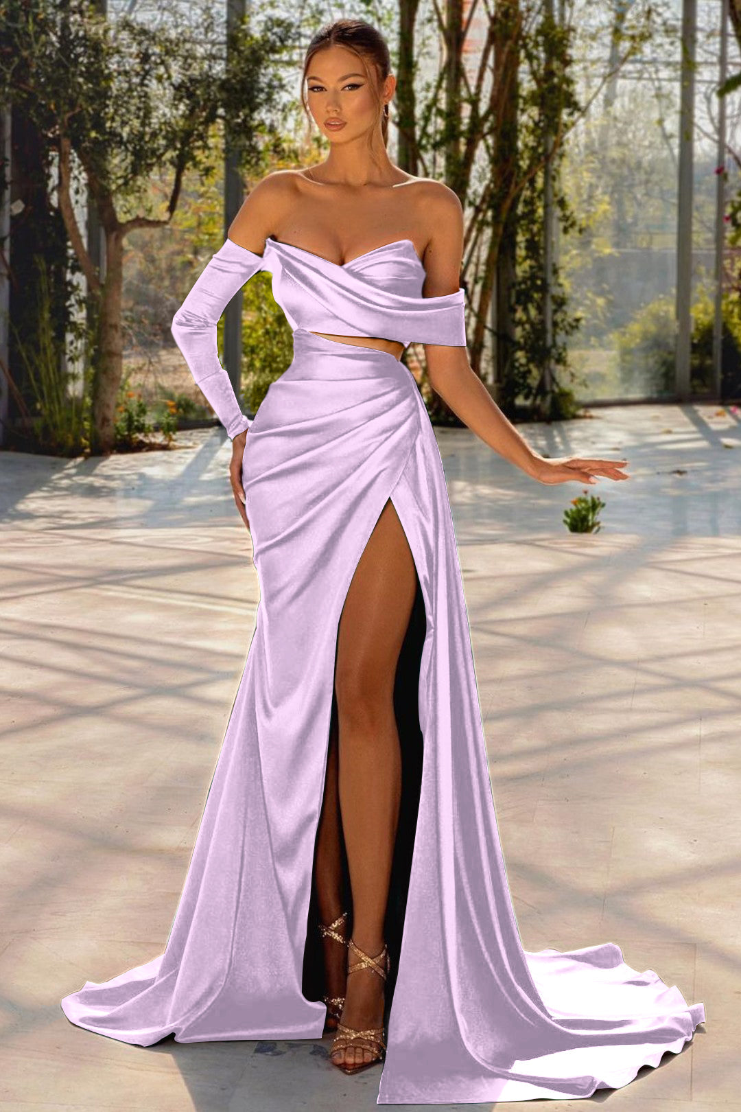 Dark Green One Shoulder Off the Shoulder Prom Dress with Pleated