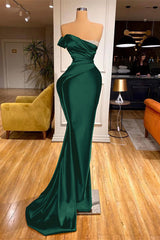 One Shoulder Strapless Mermaid Long Prom Dress with Beading and Pleats