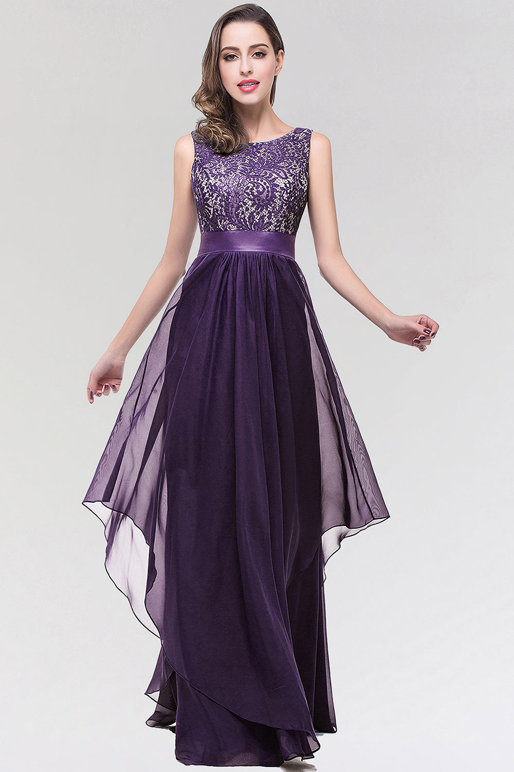 Long Scoop Neck Off The Shoulder Chiffon Formal Dress with Appliques Lace