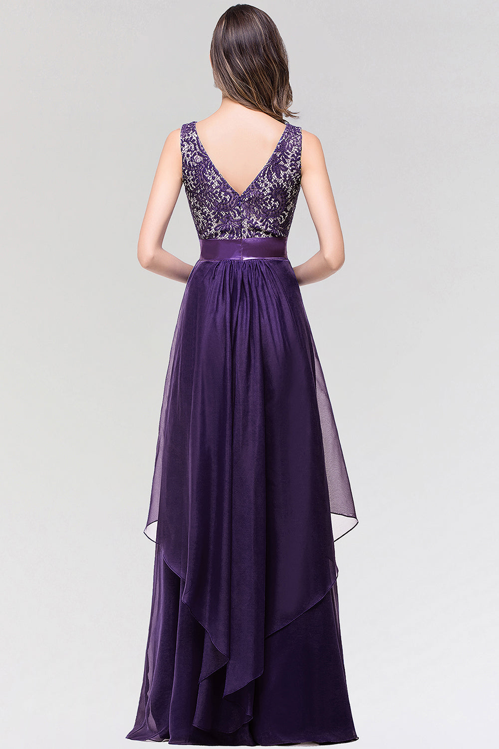 Long Scoop Neck Off The Shoulder Chiffon Formal Dress with Appliques Lace