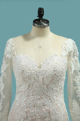 Long Sleeve Bateau Floor-Length Mermaid Wedding Dress with Lace Appliques