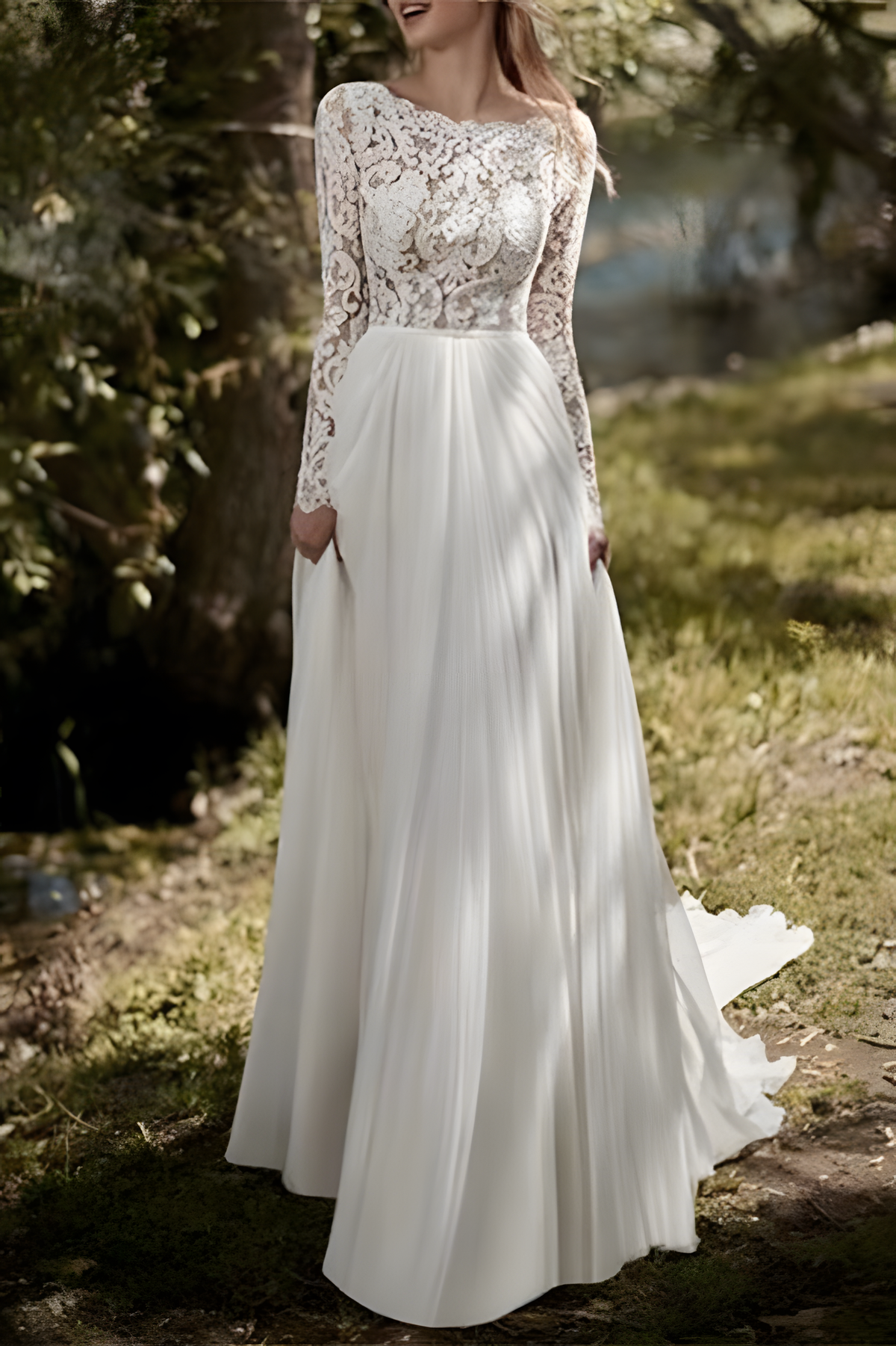 Simple Long Sleeve Open Back Lace Chiffon Long Wedding Dress Babyonlines Simple Long Sleeve Open Back Lace Chiffon Long Wedding Dress Babyonlines