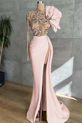 Long Sleeve Mermaid Long Prom Dress with Split and Appliques