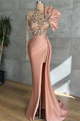 Long Sleeve Mermaid Long Prom Dress with Split and Appliques