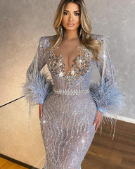 Long Sleeve Mermaid Long Prom Dress with Beading Tassel
