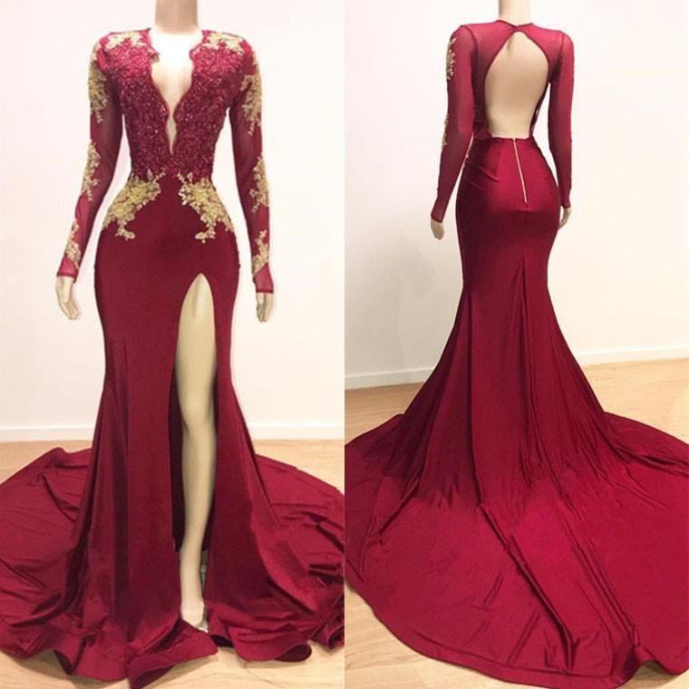 Long Sleeves Mermaid Evening Dress with Lace Appliques