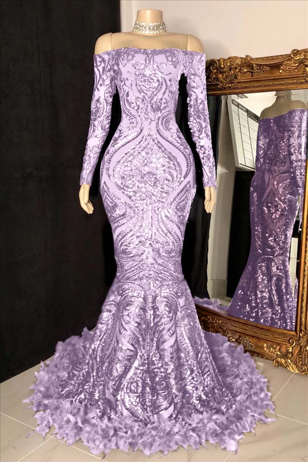 Long Sleeve Strapless Mermaid Prom Dress with Sequins