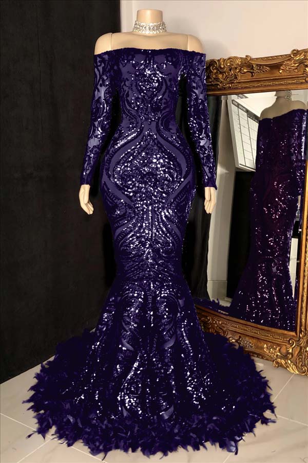 Long Sleeve Strapless Mermaid Prom Dress with Sequins