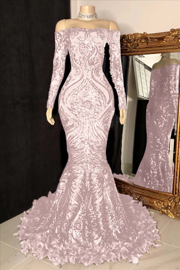 Long Sleeve Strapless Mermaid Prom Dress with Sequins