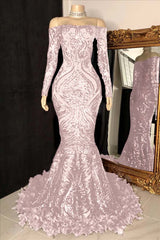 Long Sleeve Strapless Mermaid Prom Dress with Sequins