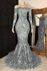 Long Sleeve Strapless Mermaid Prom Dress with Sequins