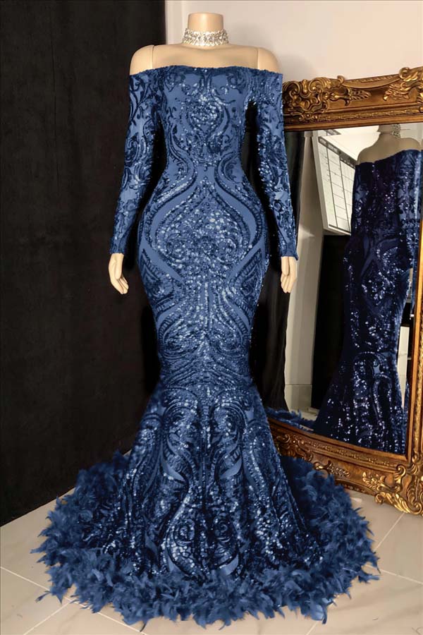 Long Sleeve Strapless Mermaid Prom Dress with Sequins