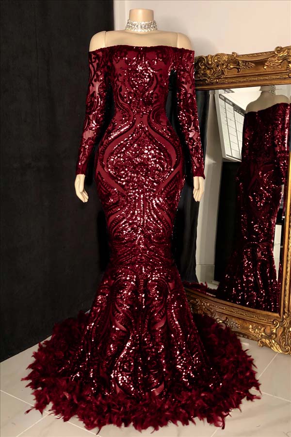 Long Sleeve Strapless Mermaid Prom Dress with Sequins