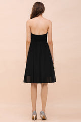 Lovely Strapless Sweetheart Ruffle Short Black Bridesmaid Dress Affordable-Babyonlines