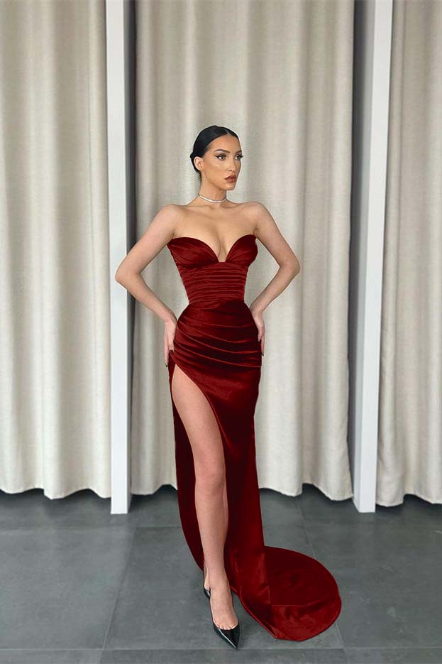 Sweetheart Mermaid Long Prom Dress with Split and Pleats