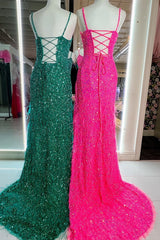 Mermaid Fitted Straps Feathers Long Prom Dress with Slit