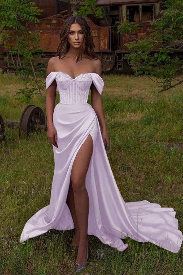 Off the Shoulder Strapless Mermaid Prom Dress with Beading Split