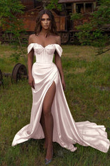 Off the Shoulder Strapless Mermaid Prom Dress with Beading Split