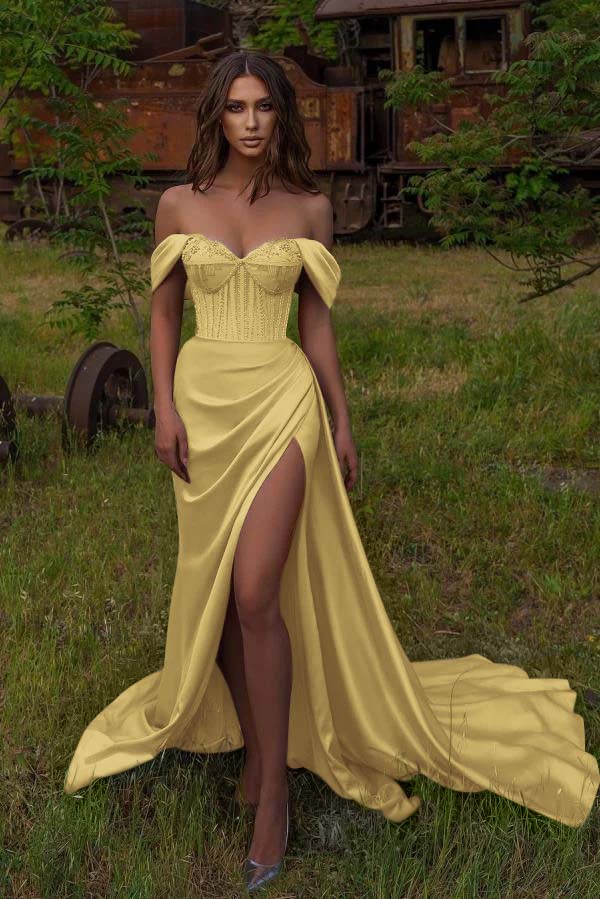 Off the Shoulder Strapless Mermaid Prom Dress with Beading Split