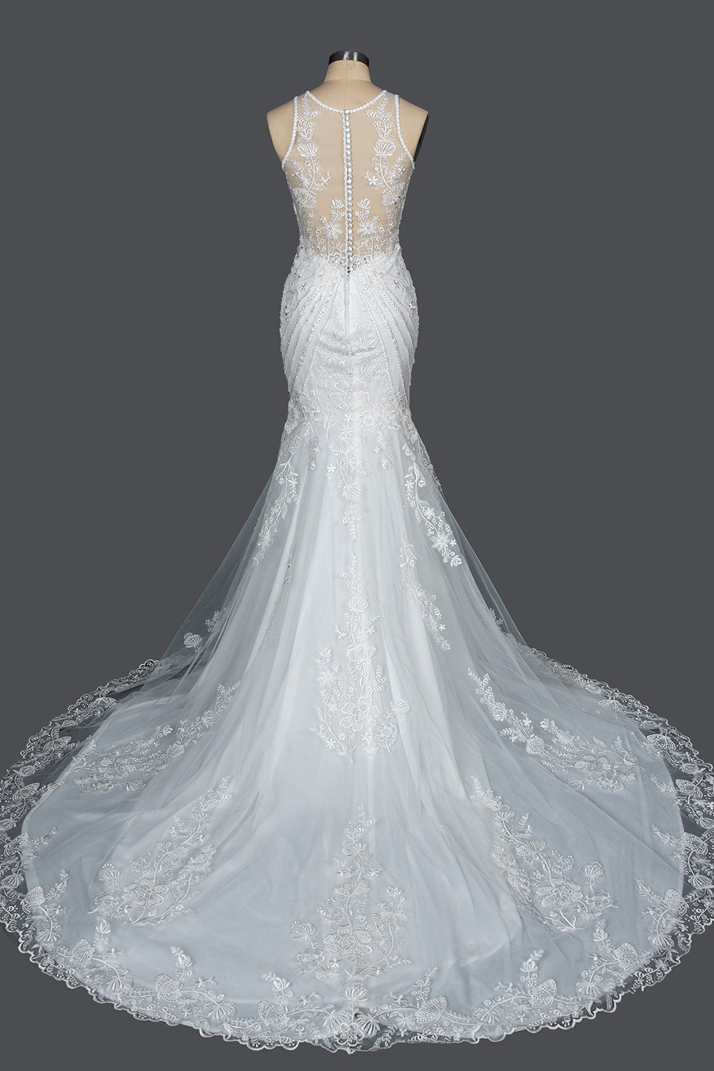 Mermaid Scoop Neck Jewel Wedding Dress with Beadings and Appliques
