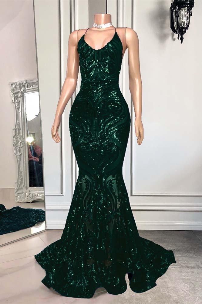 Royal Blue Spaghetti Strap Mermaid Long Prom Dress with Sequins